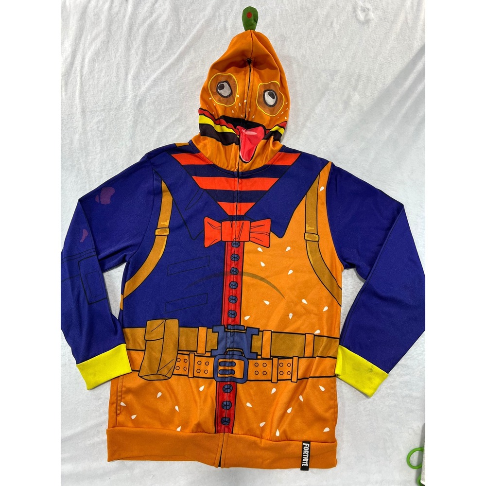 Fortnite Beef Boss Durrr Burger Full Zip Hoodie Mask Costume Sweatshirt XXL
